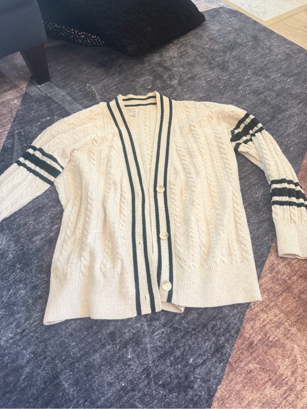 PINK Victoria's Secret Cream Cable Knit Cardigan with Dark Green Trim